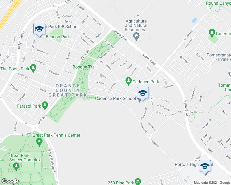 map of restaurants, bars, coffee shops, grocery stores, and more near 157 Scale in Irvine