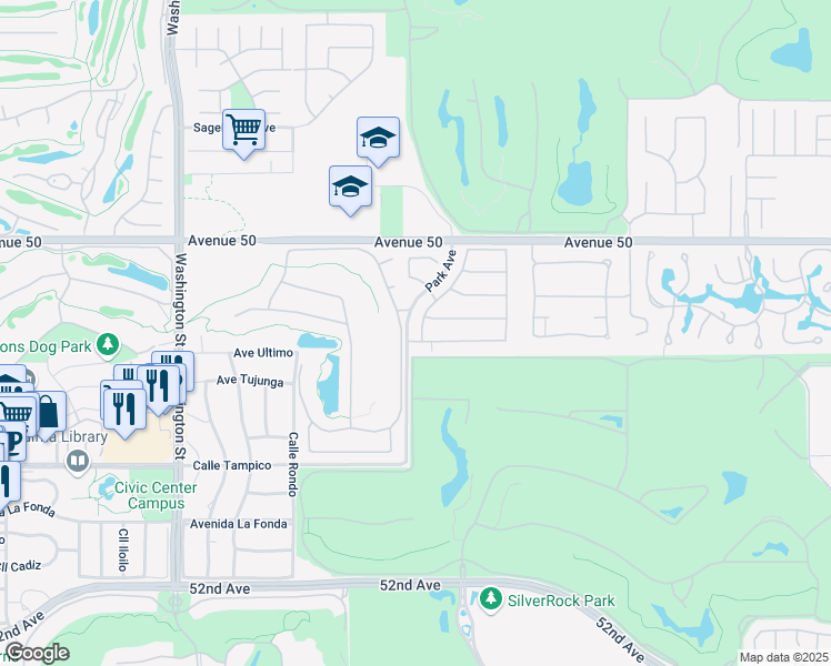 map of restaurants, bars, coffee shops, grocery stores, and more near 50445 Mountain Shadows Road in La Quinta