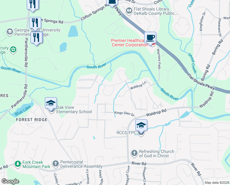 map of restaurants, bars, coffee shops, grocery stores, and more near 3911 Waldrop Lane in Decatur