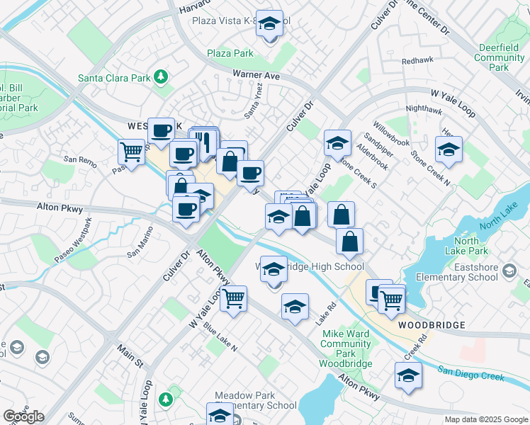 map of restaurants, bars, coffee shops, grocery stores, and more near 4040 Barranca Parkway in Irvine
