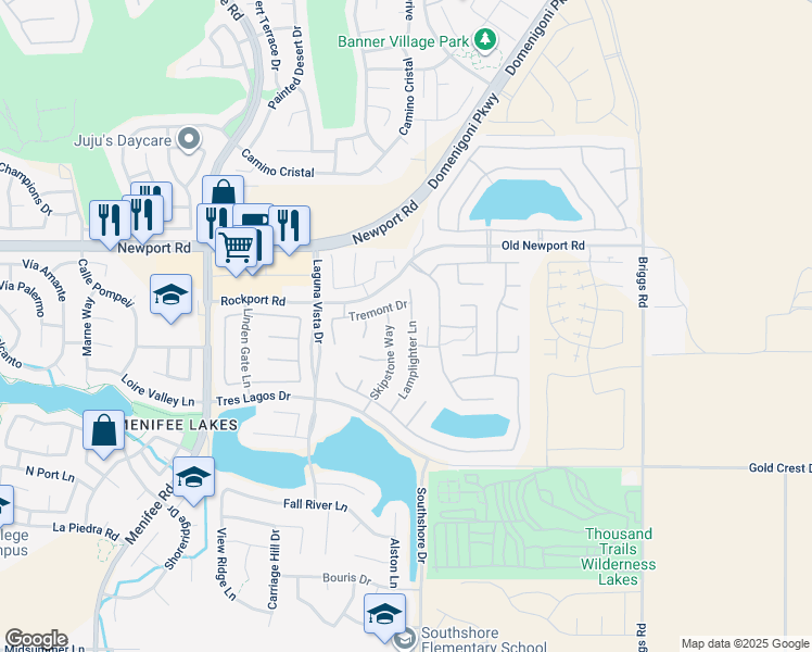 map of restaurants, bars, coffee shops, grocery stores, and more near 30173 Lamplighter Lane in Menifee