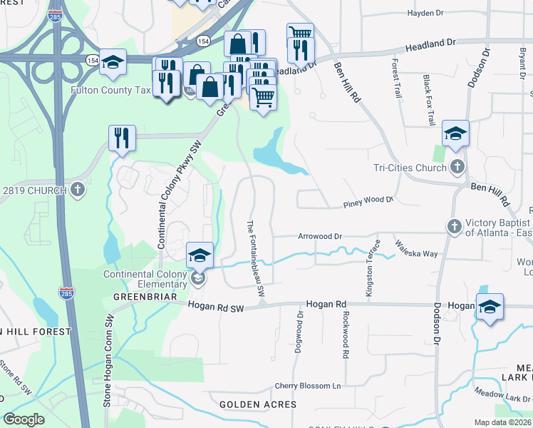 map of restaurants, bars, coffee shops, grocery stores, and more near 2699 Black Forest Trail SW in Atlanta