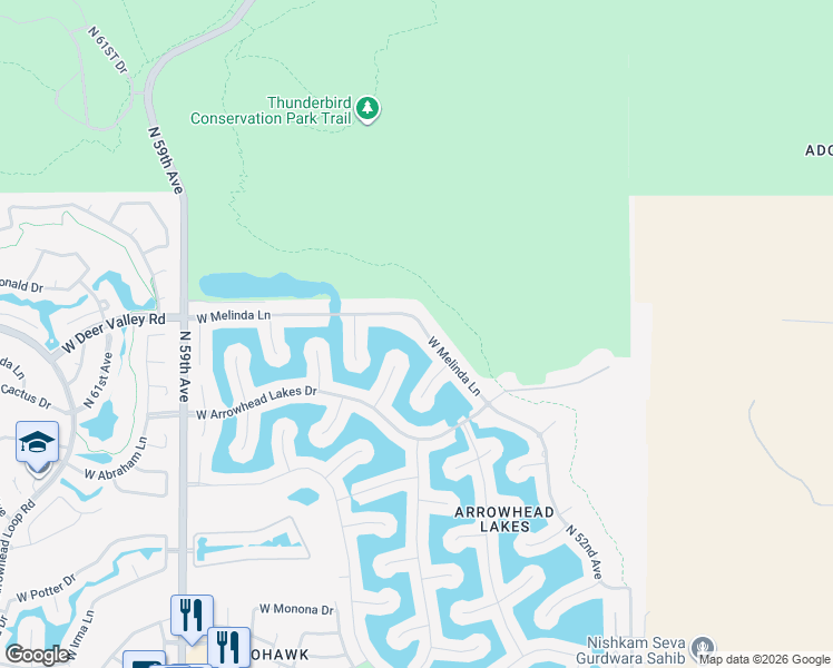 map of restaurants, bars, coffee shops, grocery stores, and more near 5511 West Melinda Lane in Glendale