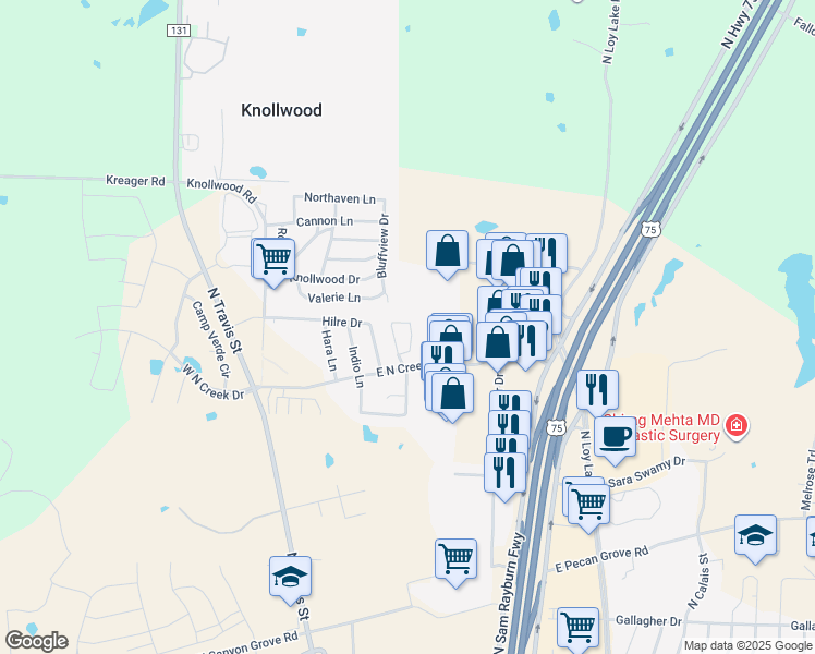 map of restaurants, bars, coffee shops, grocery stores, and more near 32 in Sherman