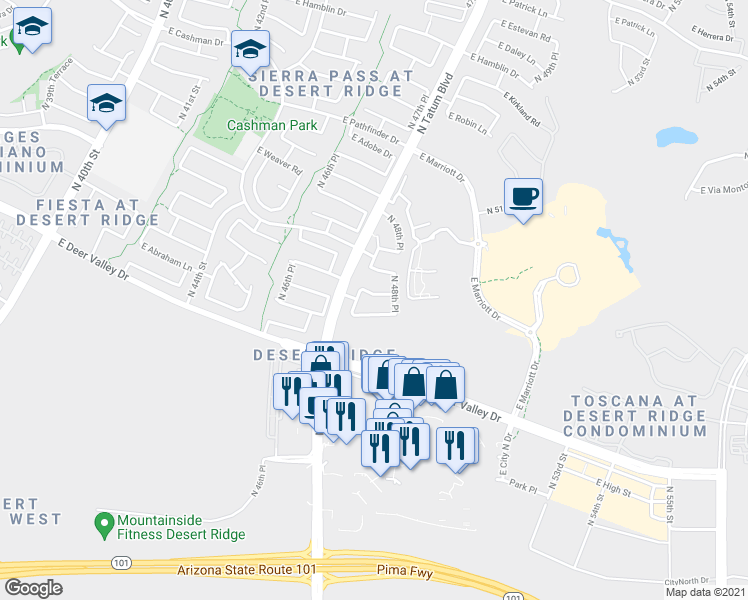 map of restaurants, bars, coffee shops, grocery stores, and more near 4823 East Melinda Lane in Phoenix