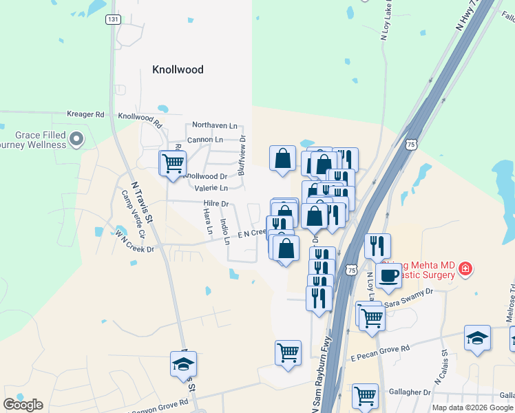 map of restaurants, bars, coffee shops, grocery stores, and more near 32 in Sherman