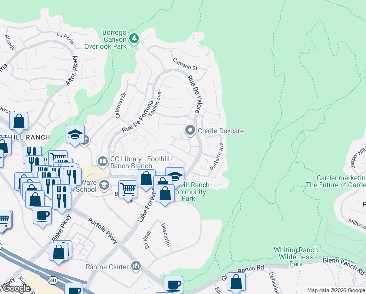 map of restaurants, bars, coffee shops, grocery stores, and more near 254 Chaumont Circle in Lake Forest