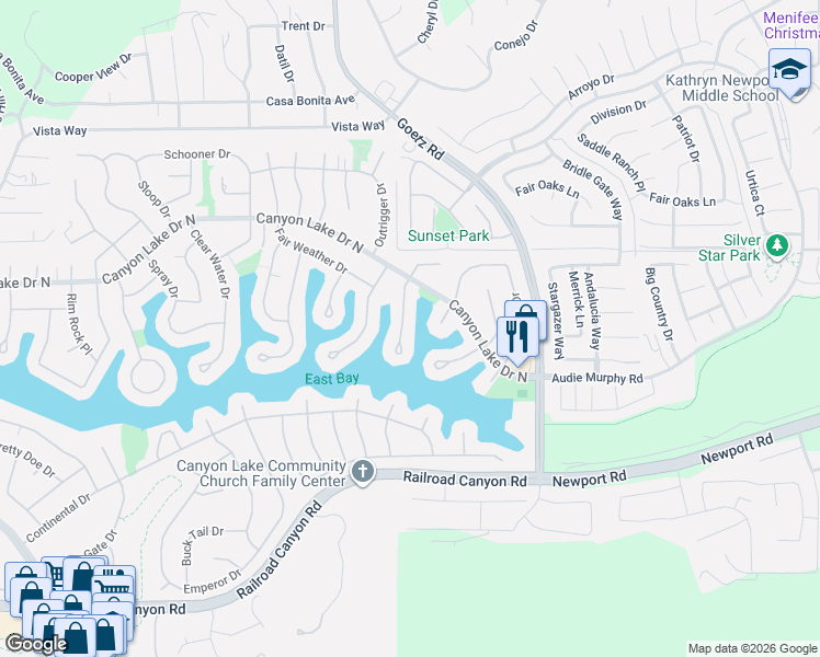 map of restaurants, bars, coffee shops, grocery stores, and more near 30208 White Wake Drive in Canyon Lake