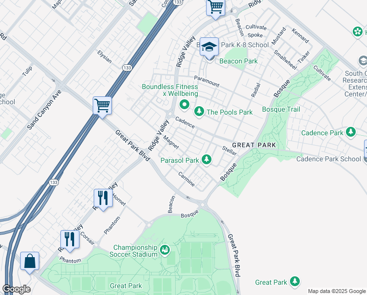 map of restaurants, bars, coffee shops, grocery stores, and more near 325 Magnet in Irvine