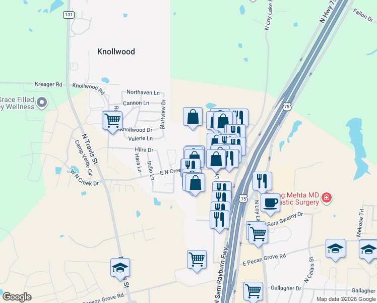 map of restaurants, bars, coffee shops, grocery stores, and more near 32 in Sherman