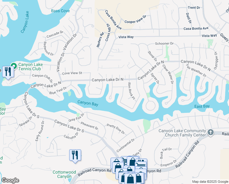 map of restaurants, bars, coffee shops, grocery stores, and more near in Canyon Lake