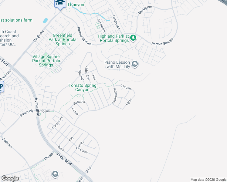 map of restaurants, bars, coffee shops, grocery stores, and more near 114 Interstellar in Irvine