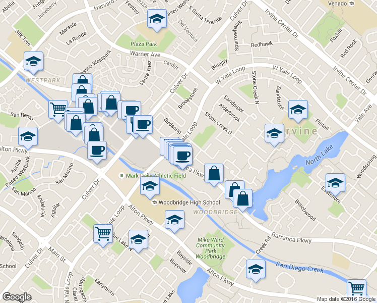map of restaurants, bars, coffee shops, grocery stores, and more near 13 Sage in Irvine
