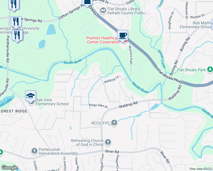 map of restaurants, bars, coffee shops, grocery stores, and more near 3153 Kingswood Glen in Decatur