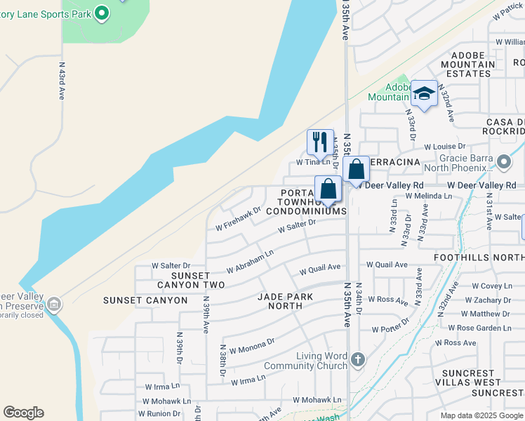 map of restaurants, bars, coffee shops, grocery stores, and more near 3635 West Firehawk Drive in Glendale