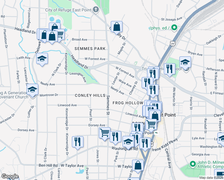 map of restaurants, bars, coffee shops, grocery stores, and more near 1782 Neely Ave in Atlanta