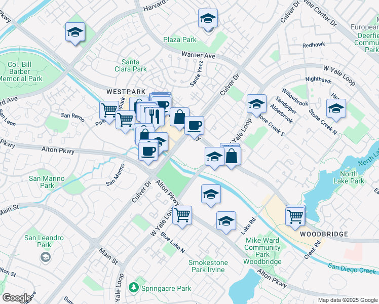 map of restaurants, bars, coffee shops, grocery stores, and more near 4010 Barranca Parkway in Irvine