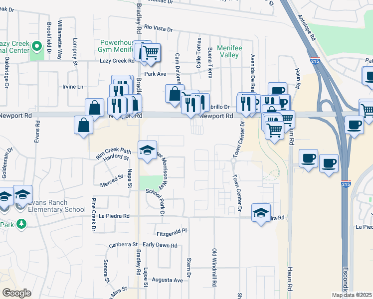 map of restaurants, bars, coffee shops, grocery stores, and more near 27201 Kepler Street in Menifee