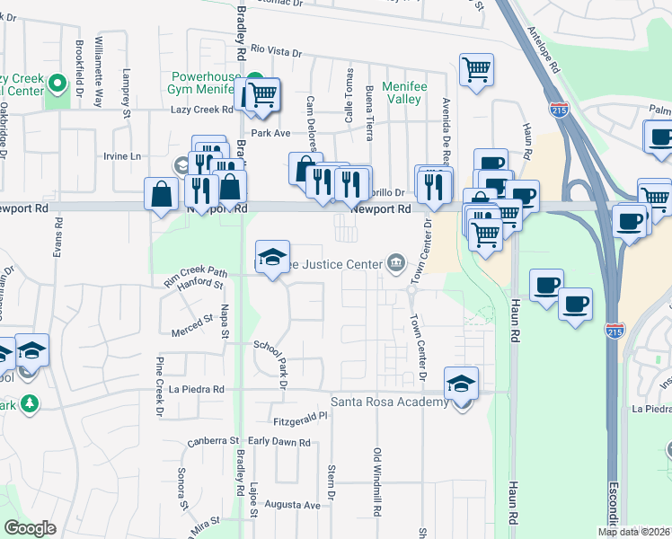 map of restaurants, bars, coffee shops, grocery stores, and more near 30187 Ramsay Drive in Menifee