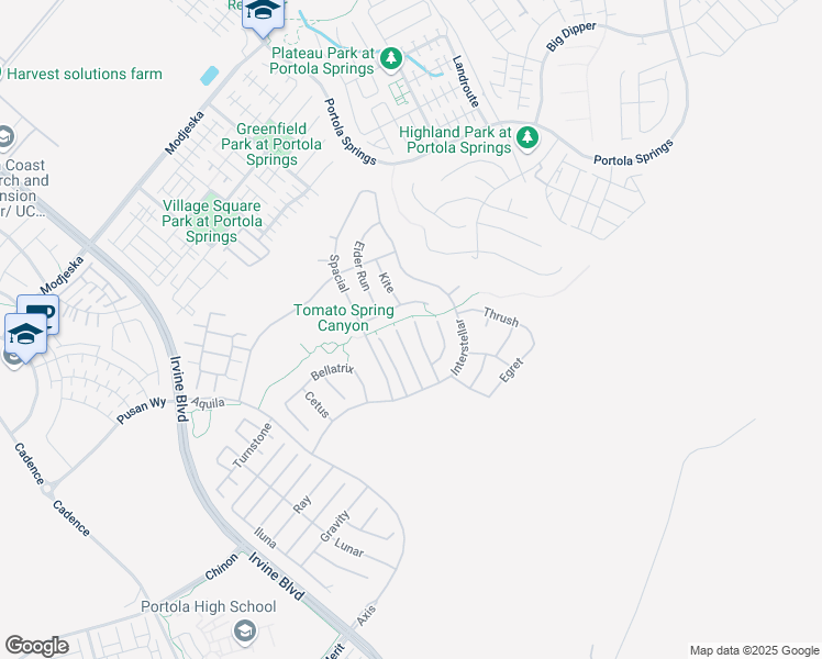 map of restaurants, bars, coffee shops, grocery stores, and more near 54 Sagan Way in Irvine