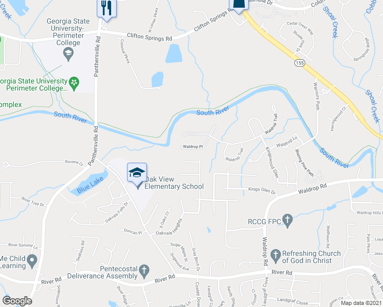 map of restaurants, bars, coffee shops, grocery stores, and more near 8304 Waldrop Place in Decatur