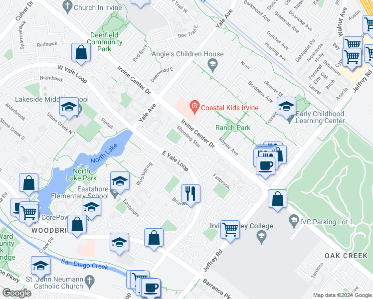 map of restaurants, bars, coffee shops, grocery stores, and more near 79 Wildwood in Irvine