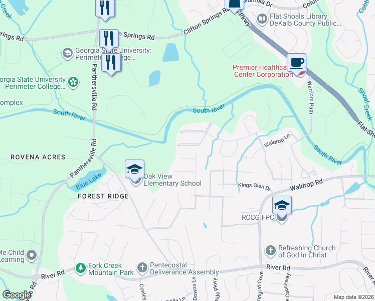 map of restaurants, bars, coffee shops, grocery stores, and more near 6303 Waldrop Place in Decatur