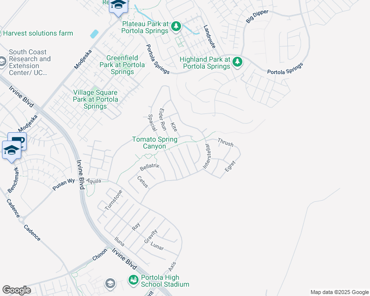 map of restaurants, bars, coffee shops, grocery stores, and more near 54 Sagan Way in Irvine