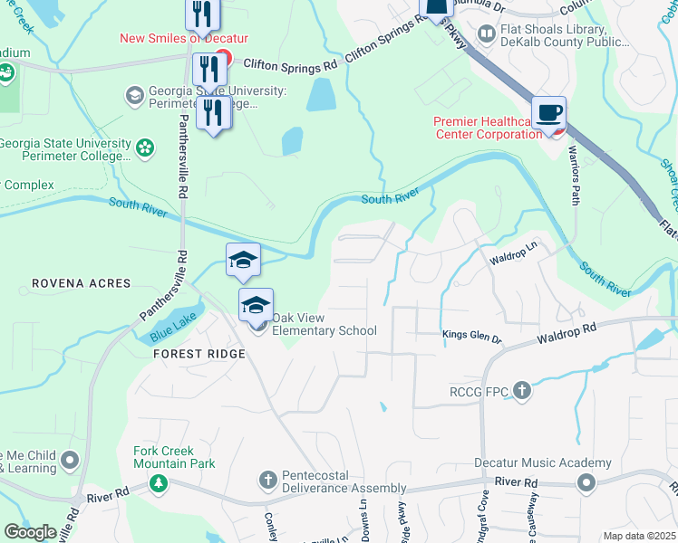 map of restaurants, bars, coffee shops, grocery stores, and more near 9203 Waldrop Place in Decatur