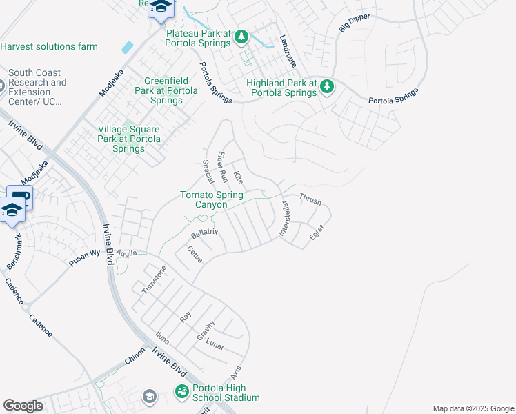 map of restaurants, bars, coffee shops, grocery stores, and more near 53 Sagan Way in Irvine