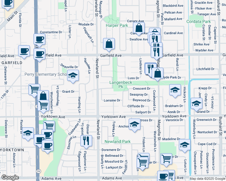 map of restaurants, bars, coffee shops, grocery stores, and more near 8632 Naples Drive in Huntington Beach