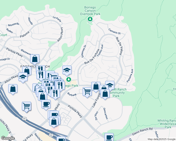 map of restaurants, bars, coffee shops, grocery stores, and more near 16 Tambour Place in Lake Forest