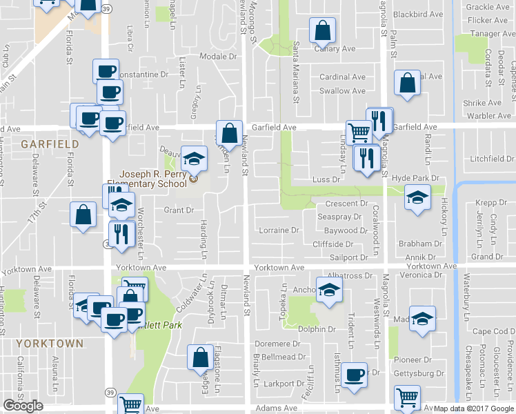 map of restaurants, bars, coffee shops, grocery stores, and more near 8542 Naples Drive in Huntington Beach