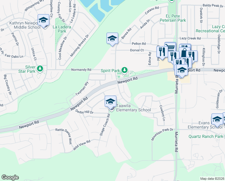 map of restaurants, bars, coffee shops, grocery stores, and more near 25485 Lone Acres Road in Menifee