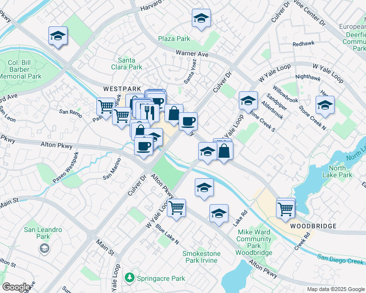 map of restaurants, bars, coffee shops, grocery stores, and more near 4010 Barranca Parkway in Irvine