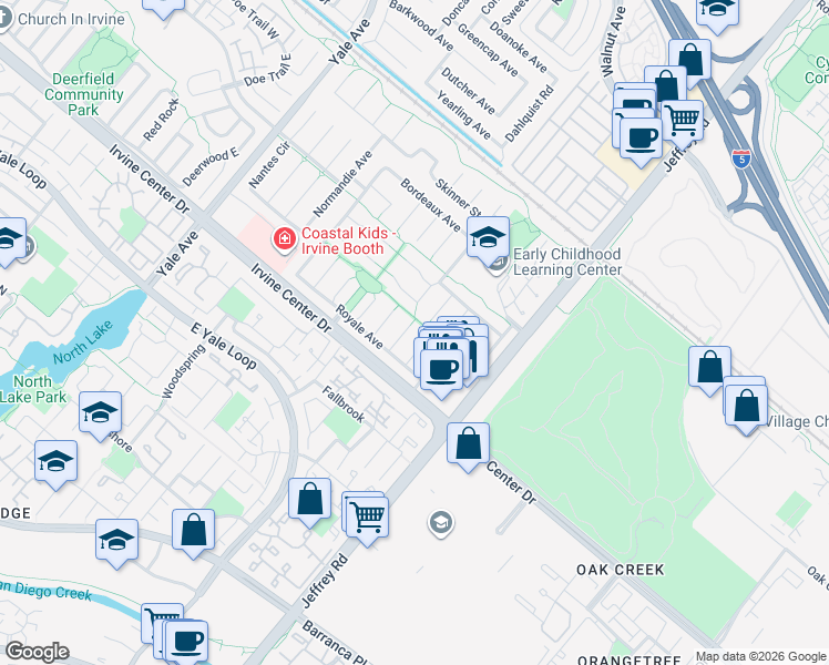 map of restaurants, bars, coffee shops, grocery stores, and more near 15402 Verdun Circle in Irvine