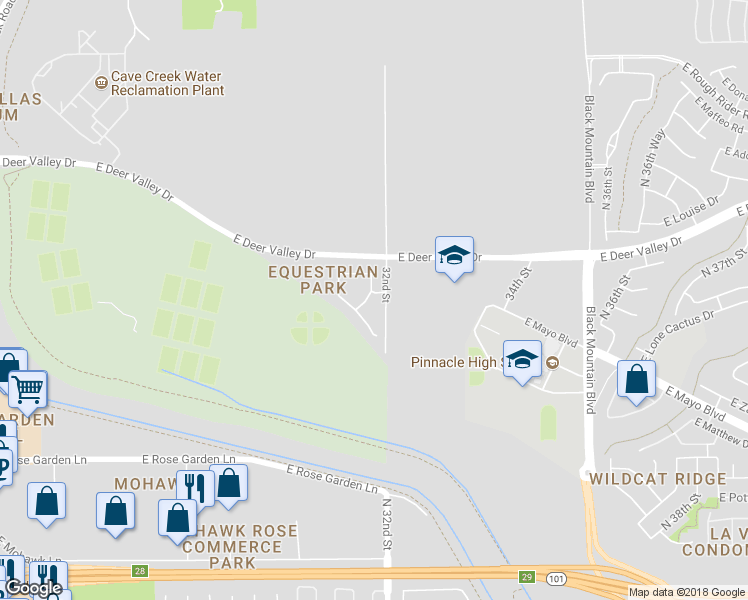 map of restaurants, bars, coffee shops, grocery stores, and more near 21615 North 31st Place in Phoenix