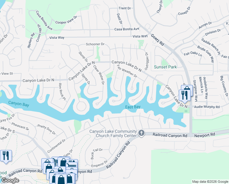map of restaurants, bars, coffee shops, grocery stores, and more near 30251 Swan Point Drive in Canyon Lake