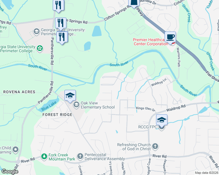 map of restaurants, bars, coffee shops, grocery stores, and more near 6303 Waldrop Place in Decatur