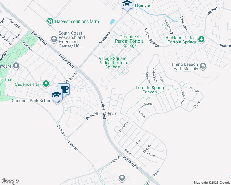 map of restaurants, bars, coffee shops, grocery stores, and more near 120 Swift in Irvine