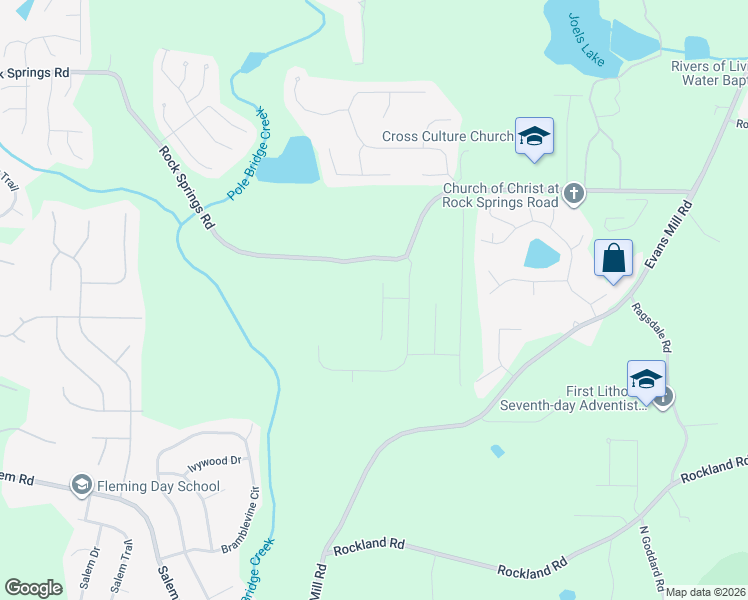 map of restaurants, bars, coffee shops, grocery stores, and more near 6205 Rock Springs Rd in Lithonia