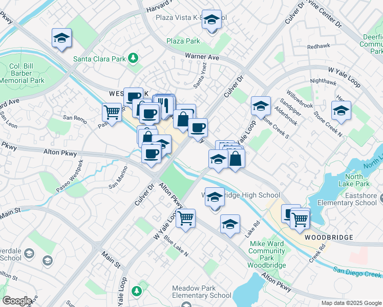 map of restaurants, bars, coffee shops, grocery stores, and more near 4010 Barranca Parkway in Irvine