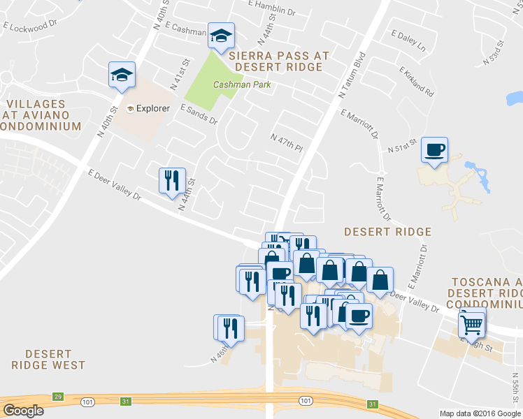 map of restaurants, bars, coffee shops, grocery stores, and more near 4709 East Gatewood Road in Phoenix