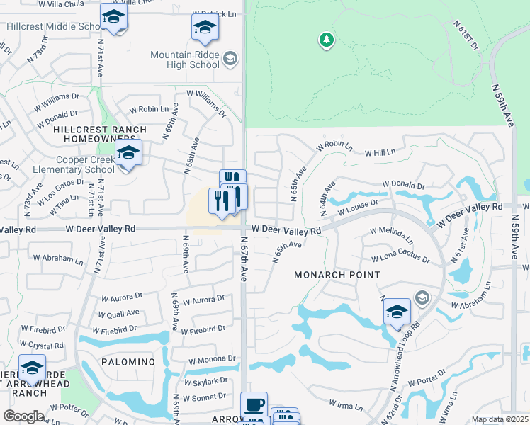 map of restaurants, bars, coffee shops, grocery stores, and more near 6618 West Via Del Sol Drive in Glendale