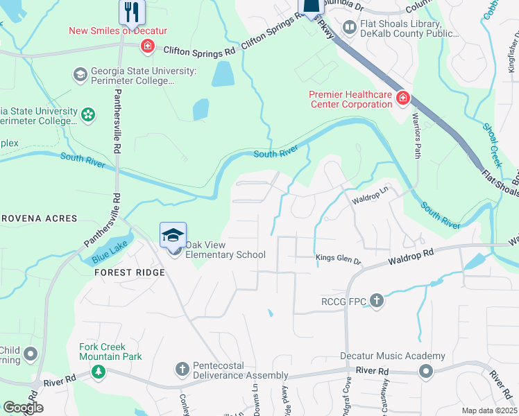 map of restaurants, bars, coffee shops, grocery stores, and more near 6303 Waldrop Place in Decatur