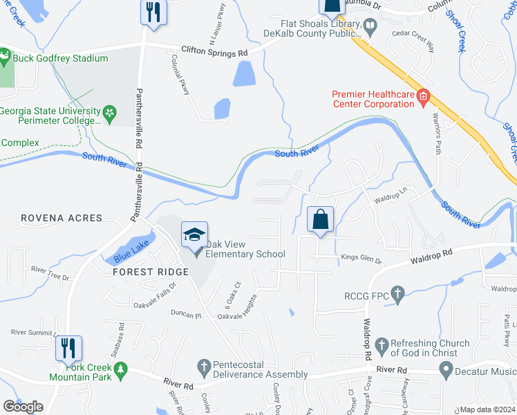 map of restaurants, bars, coffee shops, grocery stores, and more near 9203 Waldrop Place in Decatur