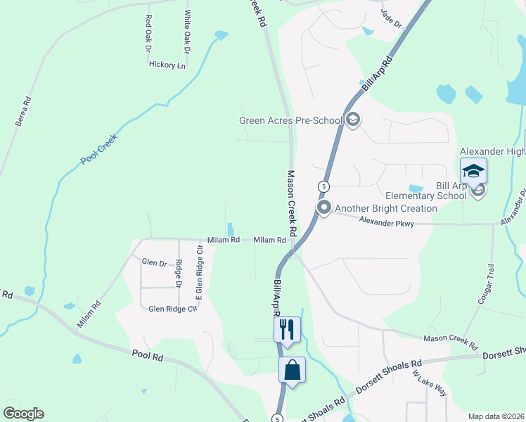 map of restaurants, bars, coffee shops, grocery stores, and more near 4519 Mason Creek Road in Douglas County