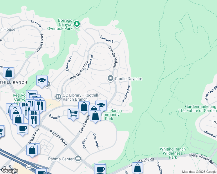 map of restaurants, bars, coffee shops, grocery stores, and more near 10 Chaumont Circle in Lake Forest