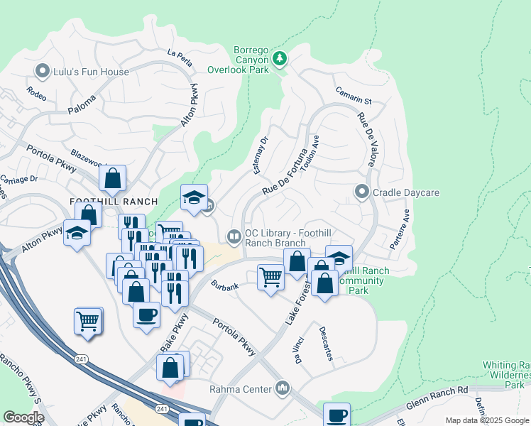 map of restaurants, bars, coffee shops, grocery stores, and more near 8 Massier Lane in Lake Forest