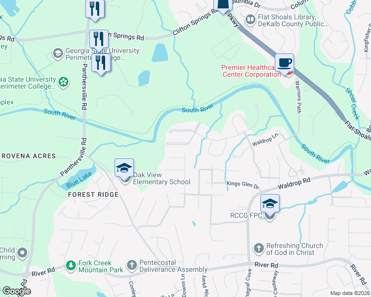 map of restaurants, bars, coffee shops, grocery stores, and more near 6303 Waldrop Place in Decatur
